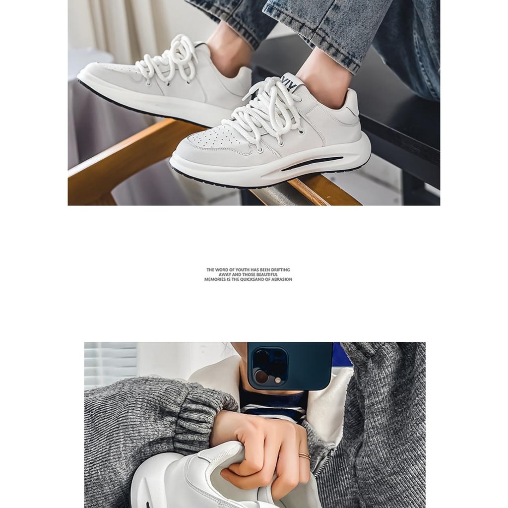 2025 New Spring White Shoes for Men Korean Dissolving Shoes Breathable Skate Shoes Platform Lacing Men Shoes