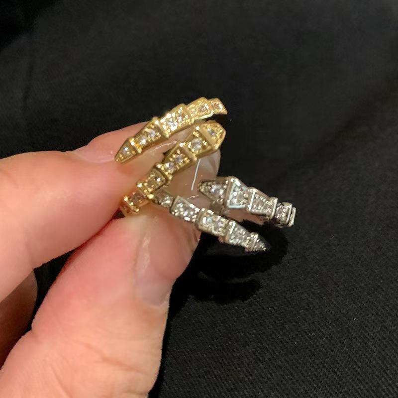 Women's Shining Diamond Snake Ring - Silver, Open Design, Versatile, Trendy, High-End Luxury