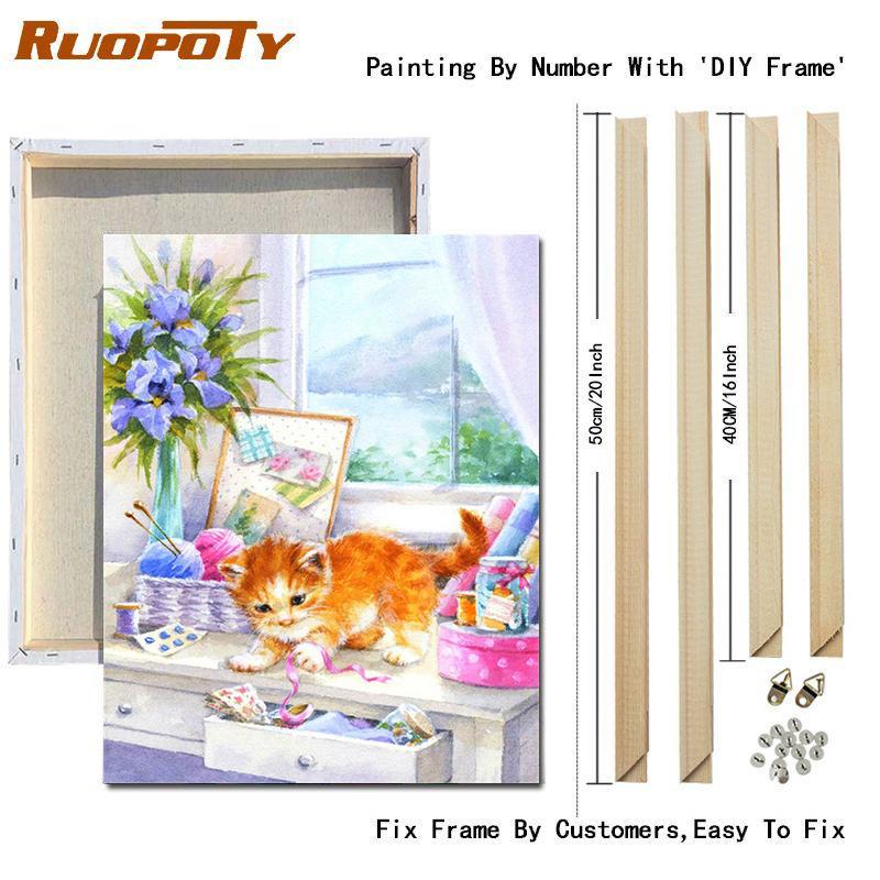 RUOPOTY Kočka malba podle čísel Nástěnná kresba na plátně Jedinečný dárek Obraz podle čísel Zvířecí dekorace do dětského pokoje