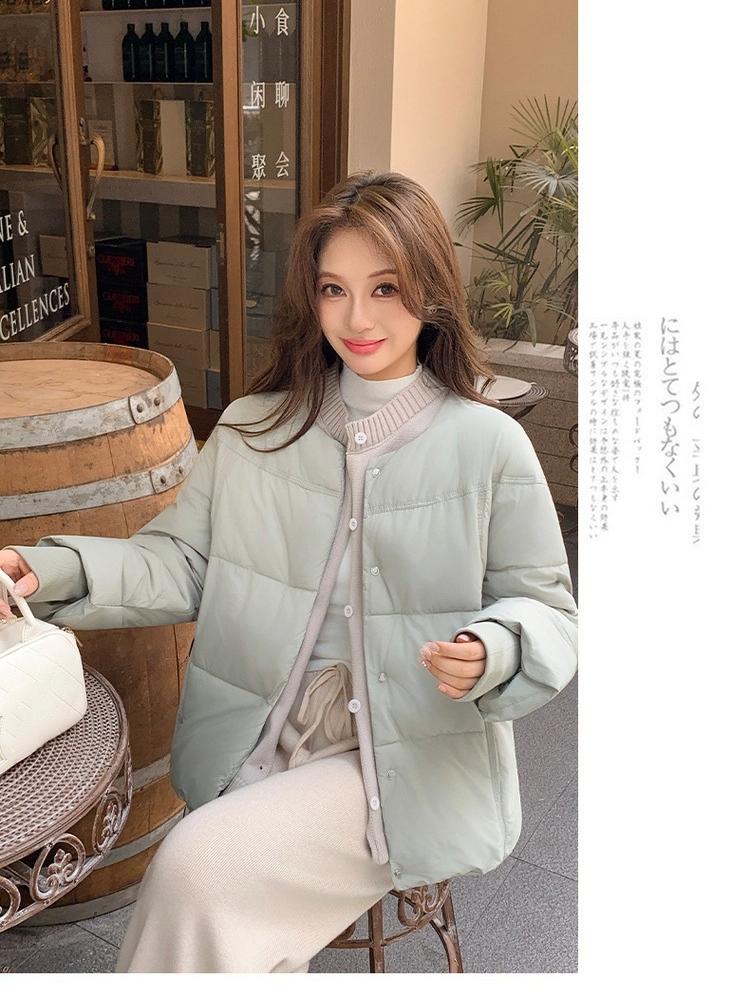Fake Two-piece Knitted Stitching Down Cotton-padded Jacket for Women