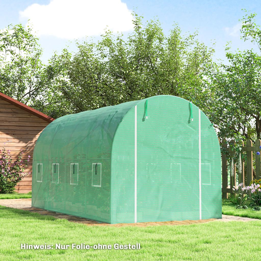 Greenhouse Film 4 x 2 m, Waterproof Garden Film with Door, 8 Windows, UV Protection, Tear-Resistant Polyethylene FILM ONLY Green
