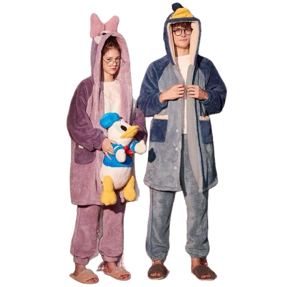 Winter Fleece-Lined Hooded Cartoon Robe – Thick, Long, and Outdoor-Ready