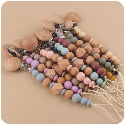 Octagonal Space Beads Baby Pacifier Chain Wood Baby Teether Toys Straps Pacifier Holder Clips  Baby