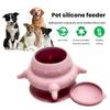 Anti-slip Pet Feeding Bottle Silicone Puppy Feeder with 4 Teats for Kittens Puppies Rabbits 240ml Milk Bowl with Anti-slip