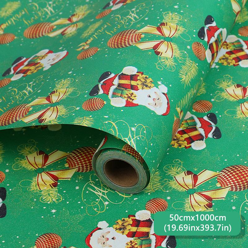 10Meterx50cm Christmas Wrapping Paper Roll Cartoon Santa Claus Elk Gift Box Packaging Material Christmas Party Home Decoration