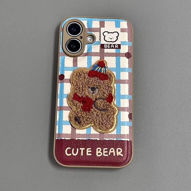 

Cartoon Embroidered Plush Bear and Rabbit iPhone16ProMax/Apple17 Phone Case with Air Cushion iPhone 17