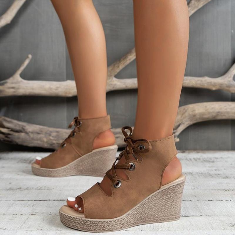 

Cross Strap Wedges Sandals for Women 2024 Summer Peep Toe Platform Gladiator Shoes Woman Lace-Up High Heel Rome Sandalias Mujer