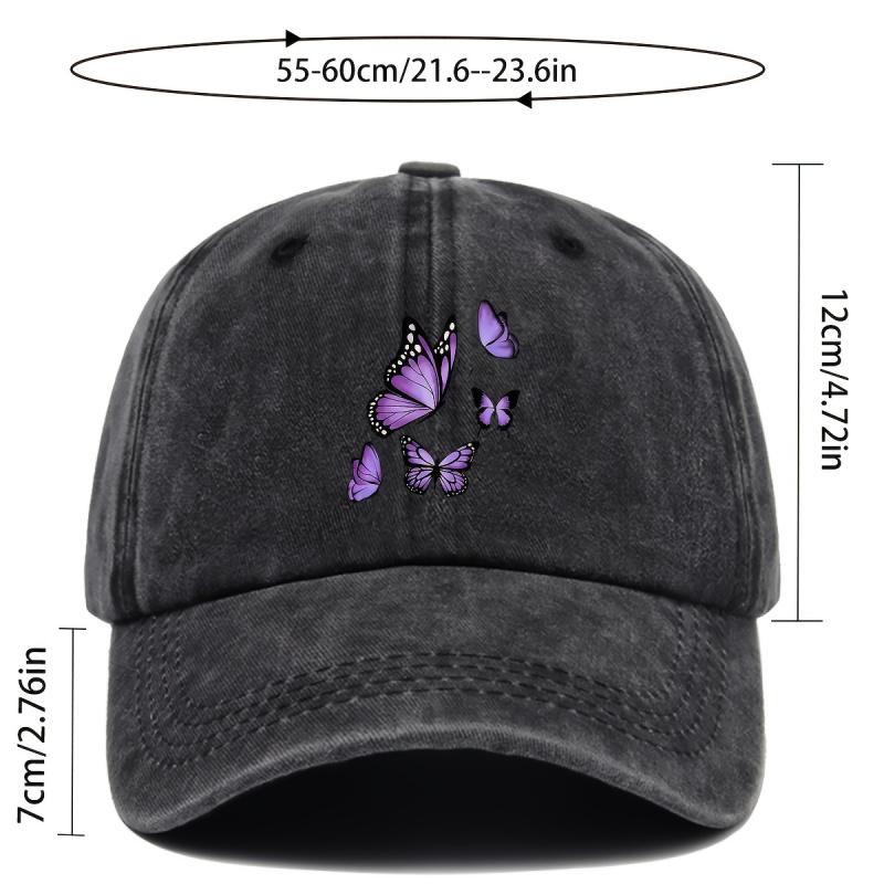 New Simple Versatile Butterfly Print Washed Vintage Soft Top Sunshade Baseball Cap Unisex Baseball Cap