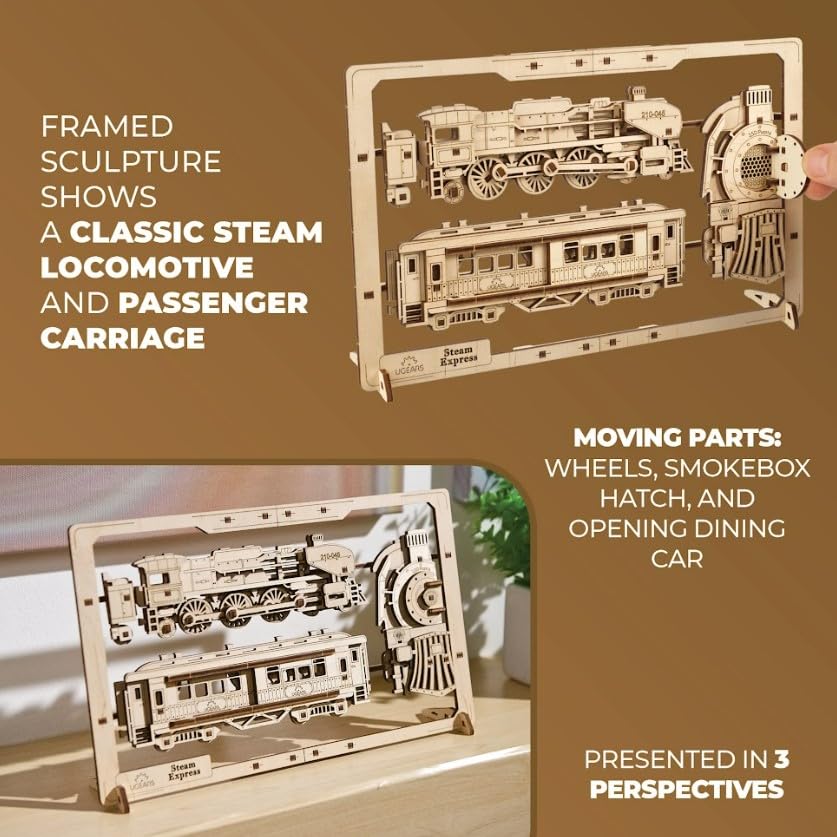 Puzzle 3D en bois Ugears Steam Express 70207, sans colle ni outils, 2,5D