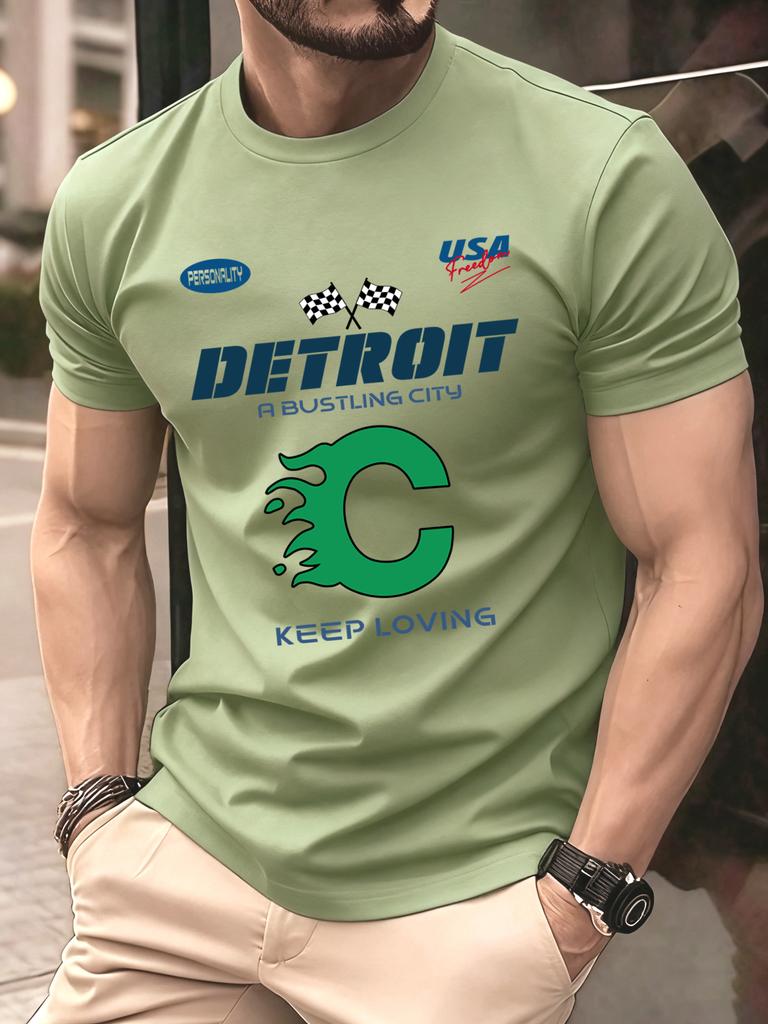 Detroit Usa Sport Pattern Design TShirts Men Cotton Casual Trendy T Shirt Retro Soft Clothing Summer Crewneck Streetwear