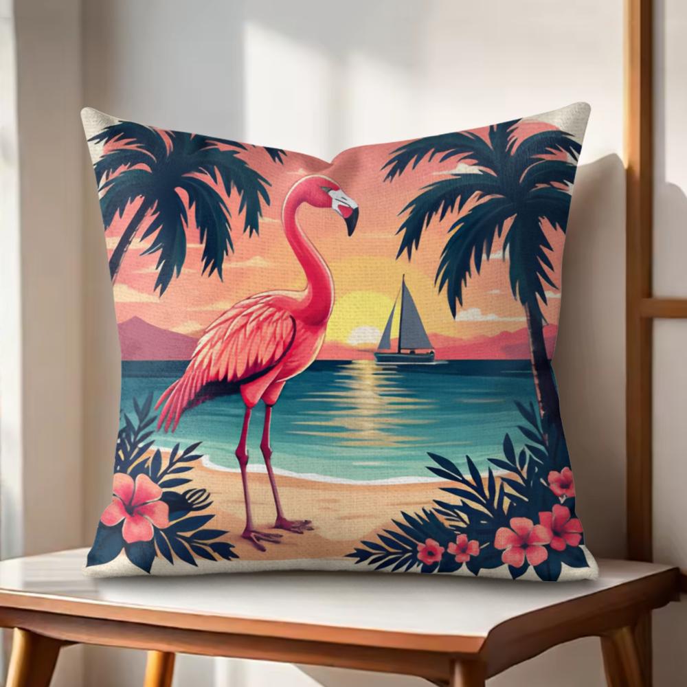 Tropical Palm Flamingo Cushion Cover Natural Linen Organic Fabric DoubleSided Printing Couch Pillow Covers Home Decor