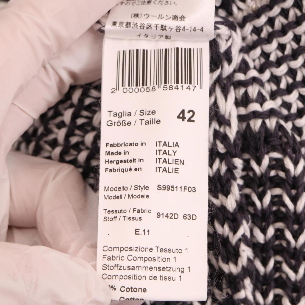 Peserico LE1263303 Navy X White Cotton Sequined Zip Knit Tops 42 Gray X whiteUsed