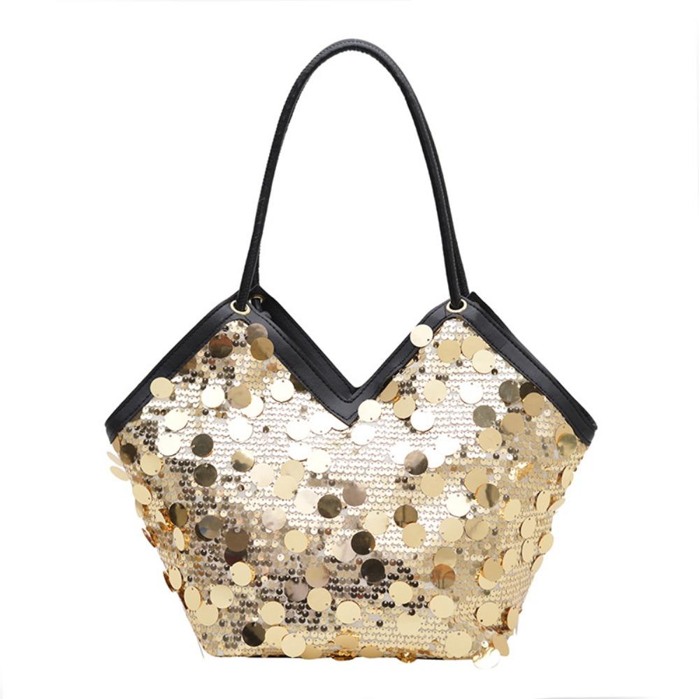 Evening Bag Sequin Tote Bag Gold Glitter Shoulder Bag Casual Blingbling Handbag Travel золотой