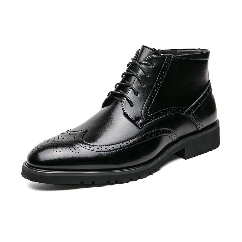Mens High-Top Casual Brogue Shoes In Color-Block Design PU Leather Round Toe Lace-Up Size 38-44