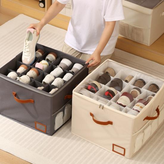Foldable Shoe Storage Box Dustproof Shoe Organizer with Clear Lid 16 Compartments Shoe Storage Bin