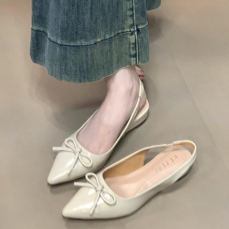 Fashion Versatile Womens Sandals with Anti Slip Slim Heel Close Toes Elastic Band Bow Summer Outdoor PU Fashion Sandals