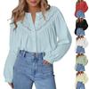 Women's Fashion Loose Lace-Up Openwork Blouse With Round Neck And Long Sleeves