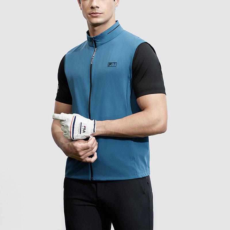 FILA Golf Series Logo Print Stand Collar Golf Elite Woven Vest Men vest Loco-Blue A11M415704F-DG