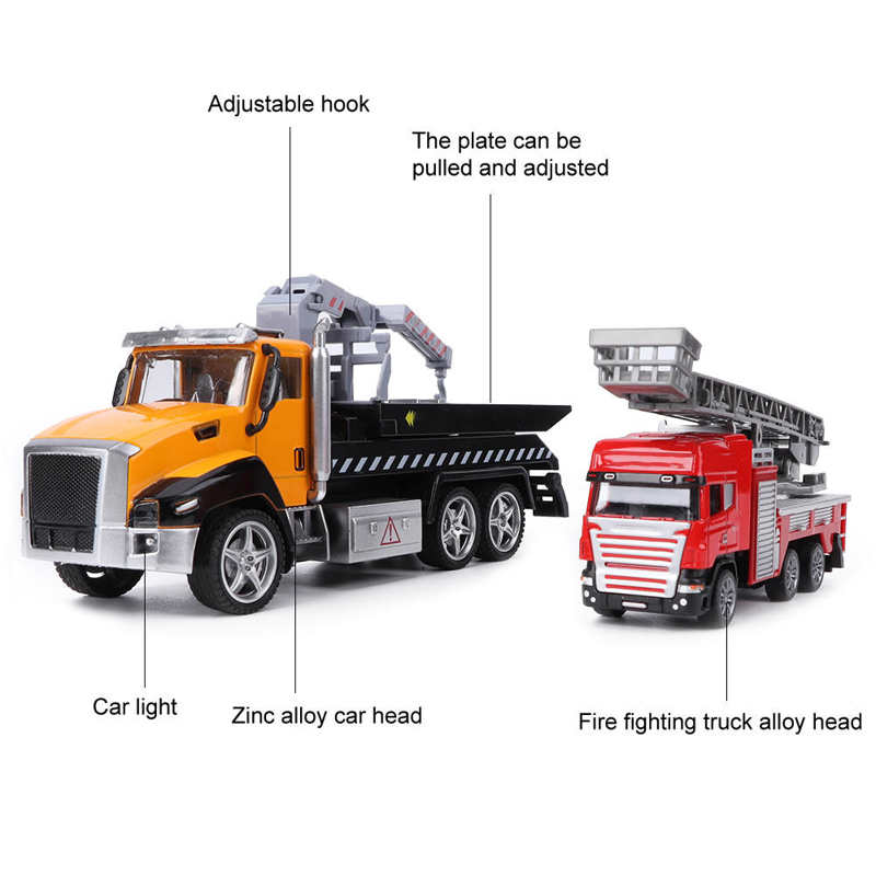 1/42 2 ks tlakově lité záchranné vozidlo Hasičské auto se stahovacím světlem pro děti s hudebním modelem