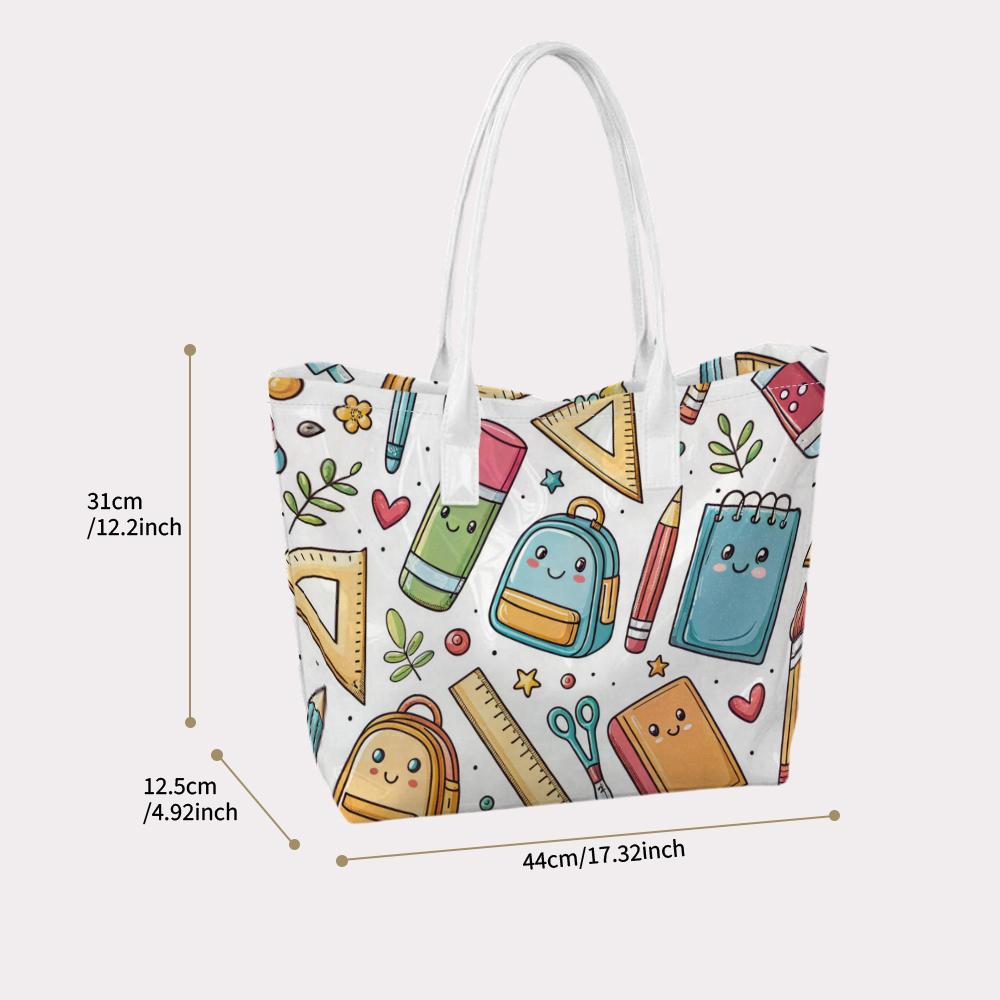 Cute School Pattern Tote Bag Large Capacity Portable Daily Use Shoulder Bag for Teens