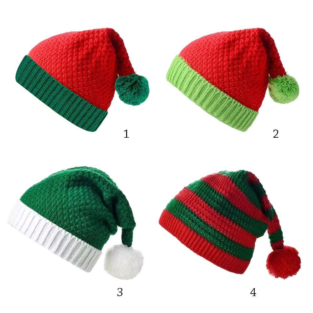 Pom Pom Ball Christmas Hat Knitted Xmas Decor Winter Beanie Santa Caps  for Women Men