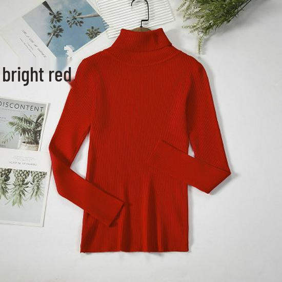 2025 Autumn/Winter Women's High Neck Pullover Sweater, Long Sleeve, Slim Fit, Solid Color Knitwear