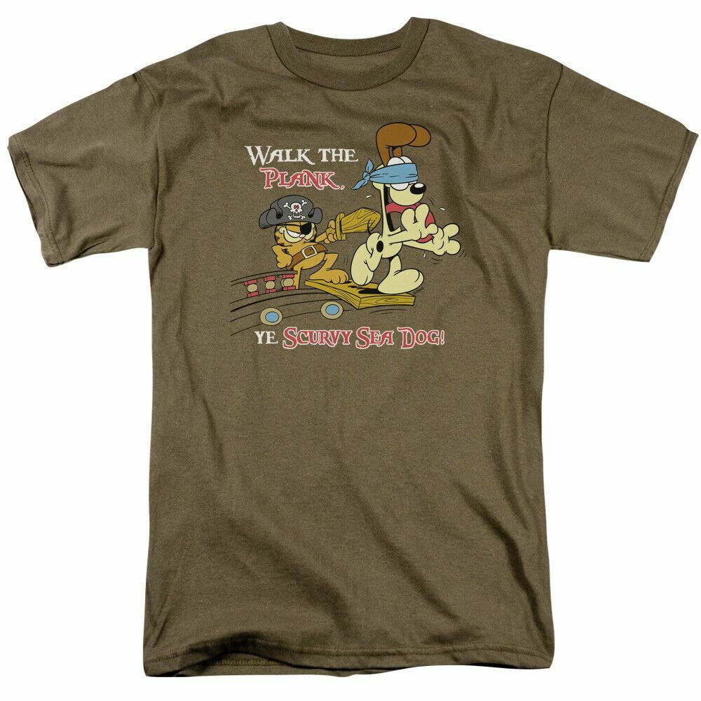 26 Garfield Walk The Plank T Shirt Mens Licensed Cat Comic Tee Safari Green Unisex T-Shirt XL