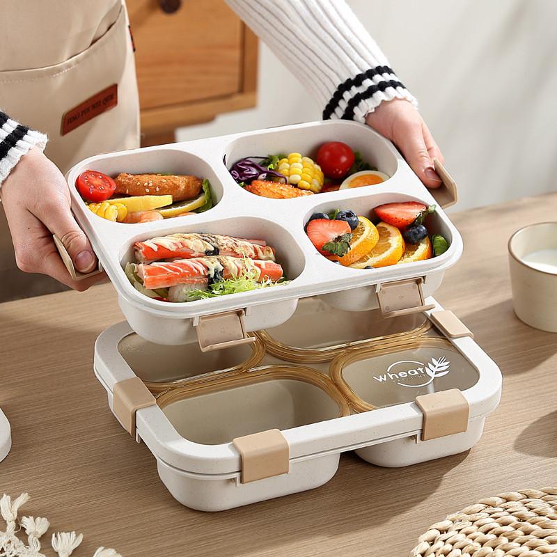 Wheat Straw Bento Box With Three Compartments For School And Office Lunches Nonmicrowave Safe