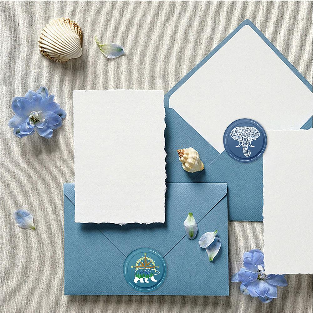 2pcs/set Animals Wax Seal Stamps With Handle, Bear, Mandala Elephant, Dog and Cat On the Moon Pattern Brass Wax Stamps For Decor