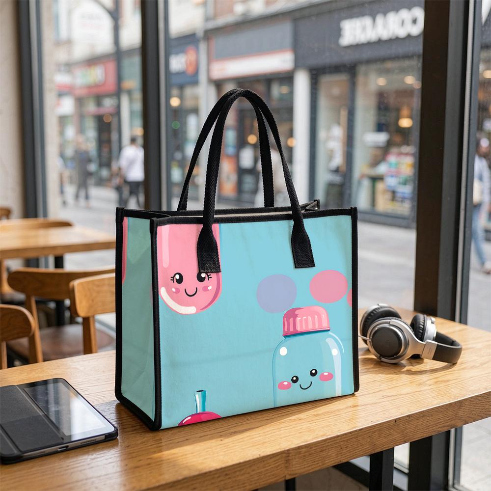 Cute Cartoon Tote Bag Casual Daily Handbag Lightweight Reusable Shopping Shoulder Bag for Women Girls