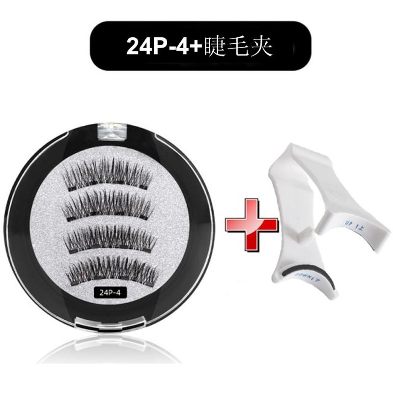 Magnetic False Eyelashes With Eyelash Curler Set 4 Magnet Design Thick Natural Look Glue-Free Fiber Lashes