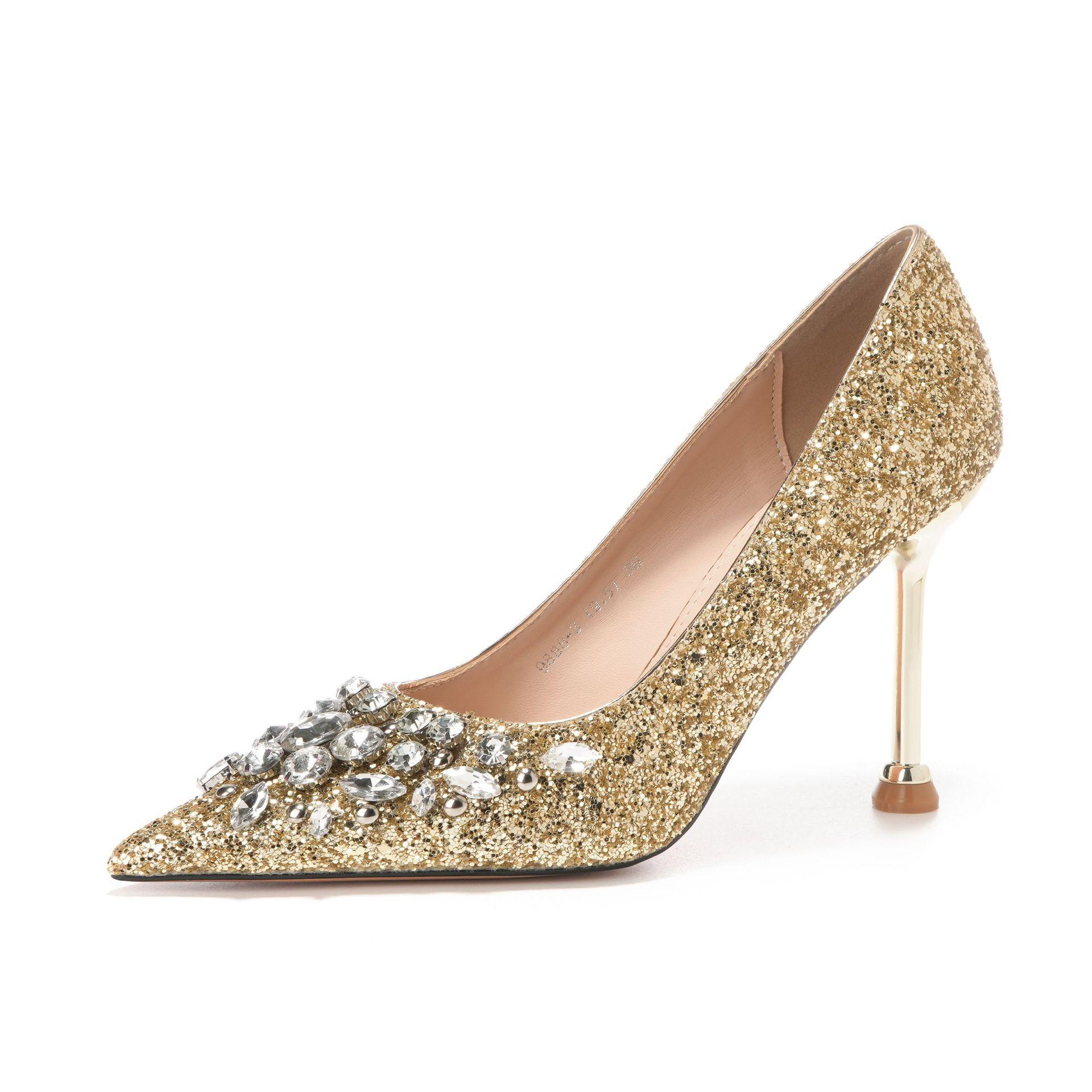 

9888-3 блестящие стразы шпилька свадебный банкет свадебный темперамент трансграничное платье пригородные туфли на высоком каблуке французские туфли 34