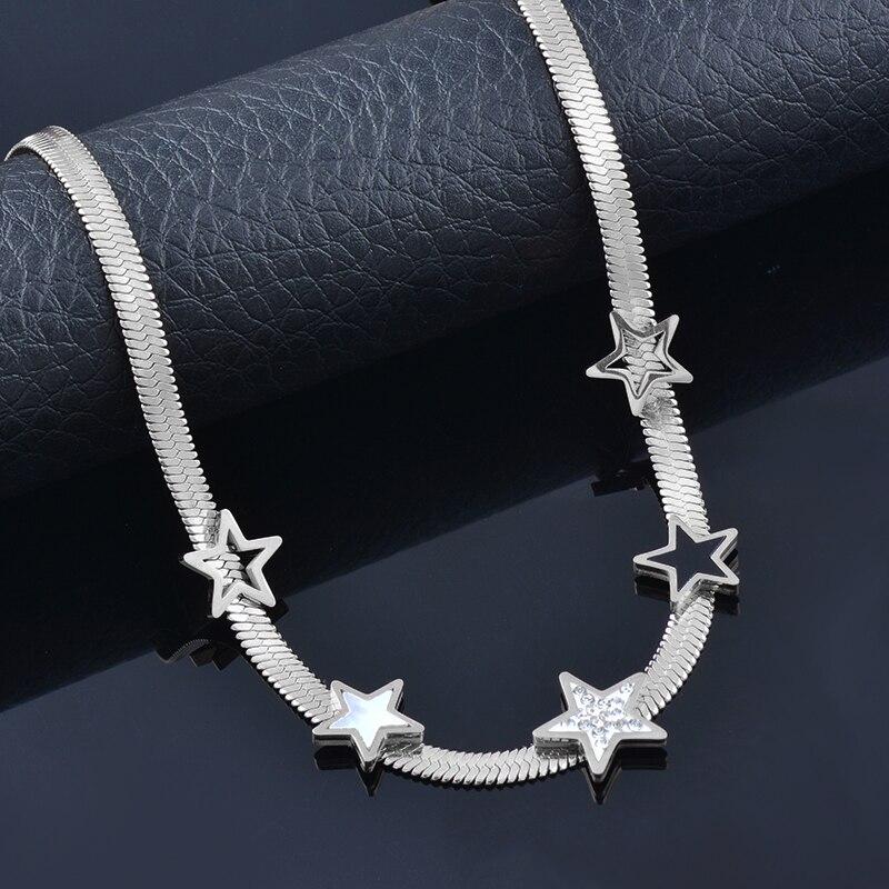 Stainless Steel Black White Hollow CZ Star Rose Gold Silver Color Necklace for Women Jewelry  New Arrival 334 KO2