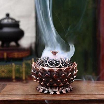 Retro Lotus Weihrauch Halter Brenner Holzkohle Brennen Schüssel Vintage Tibetischen Kupfer Buddha Sandelholz Räuchergefäß Home Office Indoor Decor
