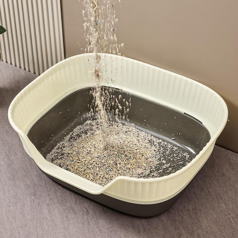 Extra Large Semi-Enclosed Bathtub-Style Cat Litter Box with Scoop