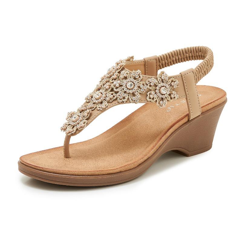 A New Summer Amazon Rhinestone Flower Comfortable Wedge Heel Sandals