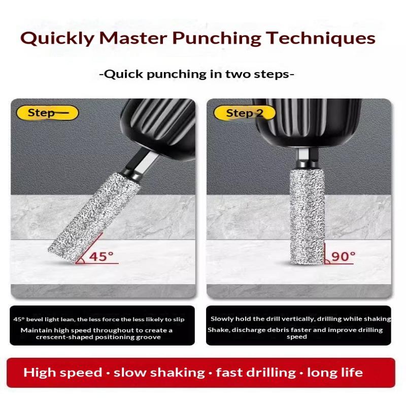 2Pcs 5-12Mm Vacuum Brazed Dry Drill Bit Set - Dual-Purpose Dry/Wet Use For Porcelain/Granite/Tile/Marble