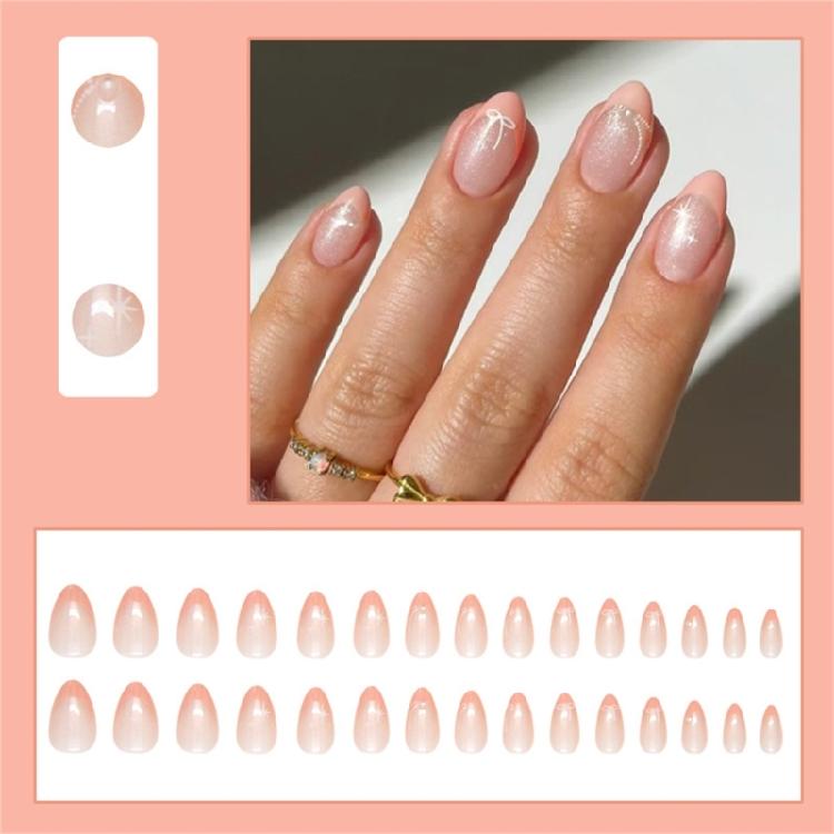 Cute French Tips Designs Acrylic Stick On Nail with Bowknot Patterns for Women Christmas Press On Nail 24 Pieces Set