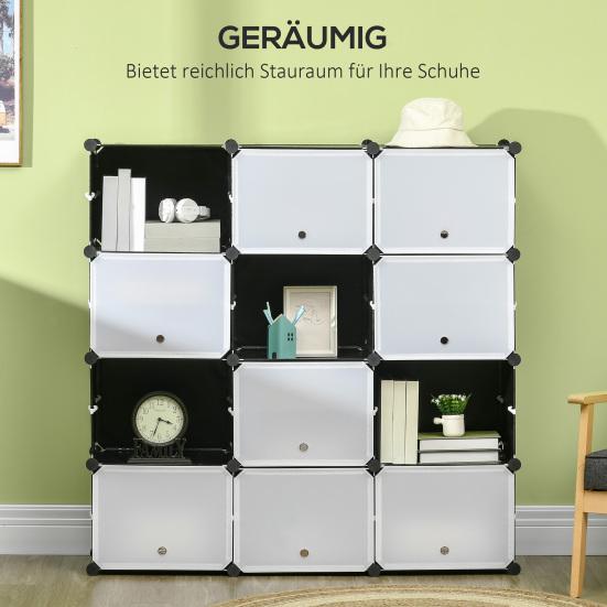 Shoe Rack with 12 Cubes Plug-in Shelf Freestanding Shoe Box 3 Rows 4 Tiers Large Capacity Flip Design Shoe Cabinet Organizer Entryway Furniture