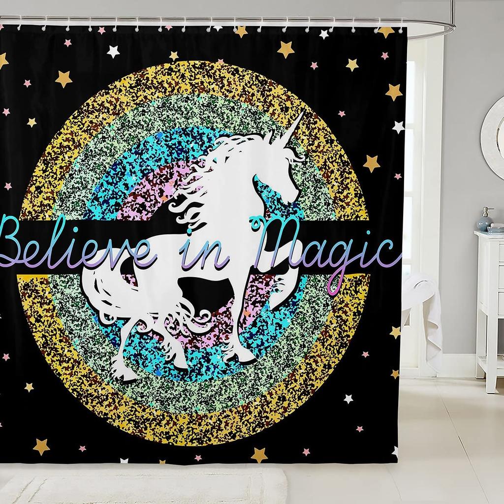 Unicorn Shower Curtain,Purple Galaxy Shower Curtains,Fantasy Starry Sky Pattern Bath Curtain for Bathroom Showers Girls Bathtub