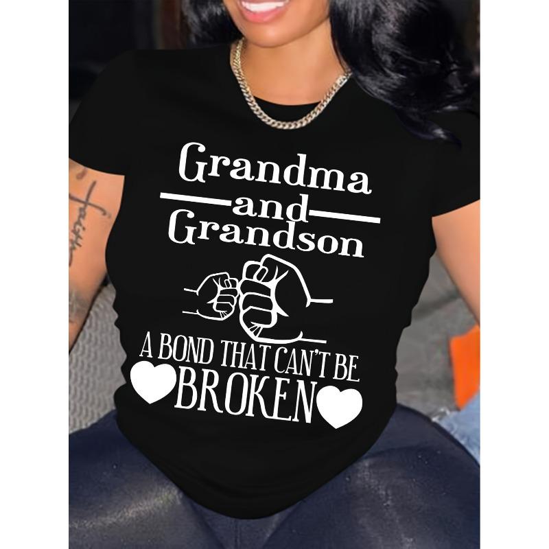 

Grandma & Grandson Print Crew Neck T-Shirt All-Season Casual Women s Top 4XL