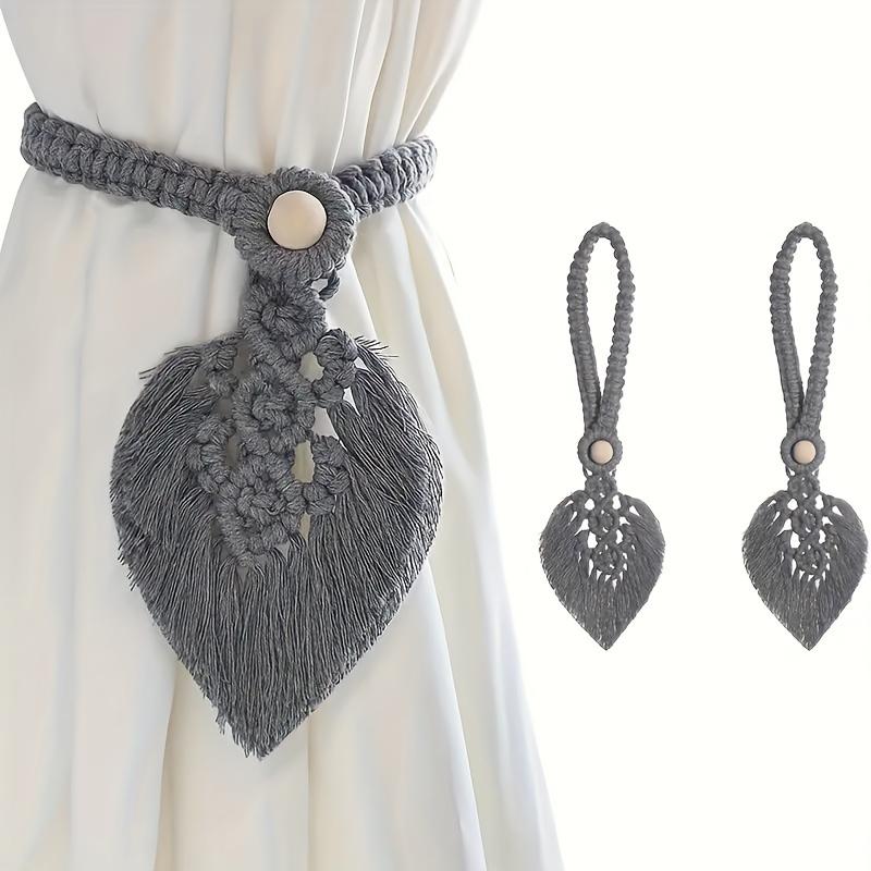 2pcs Bohemian Style Handmade Braided Leaf Cotton Rope Curtain Fasteners Curtain Ties Tassel Leaf Curtain Ties Home Decoration