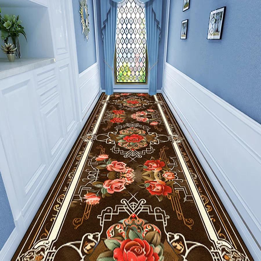 Luxuriöser Europäischer Flur Läufer Teppich Rutschfest Waschbar Läufer Treppenstufen Teppich Außenbereich Gang Der Lange Flur Matte Anpassbar