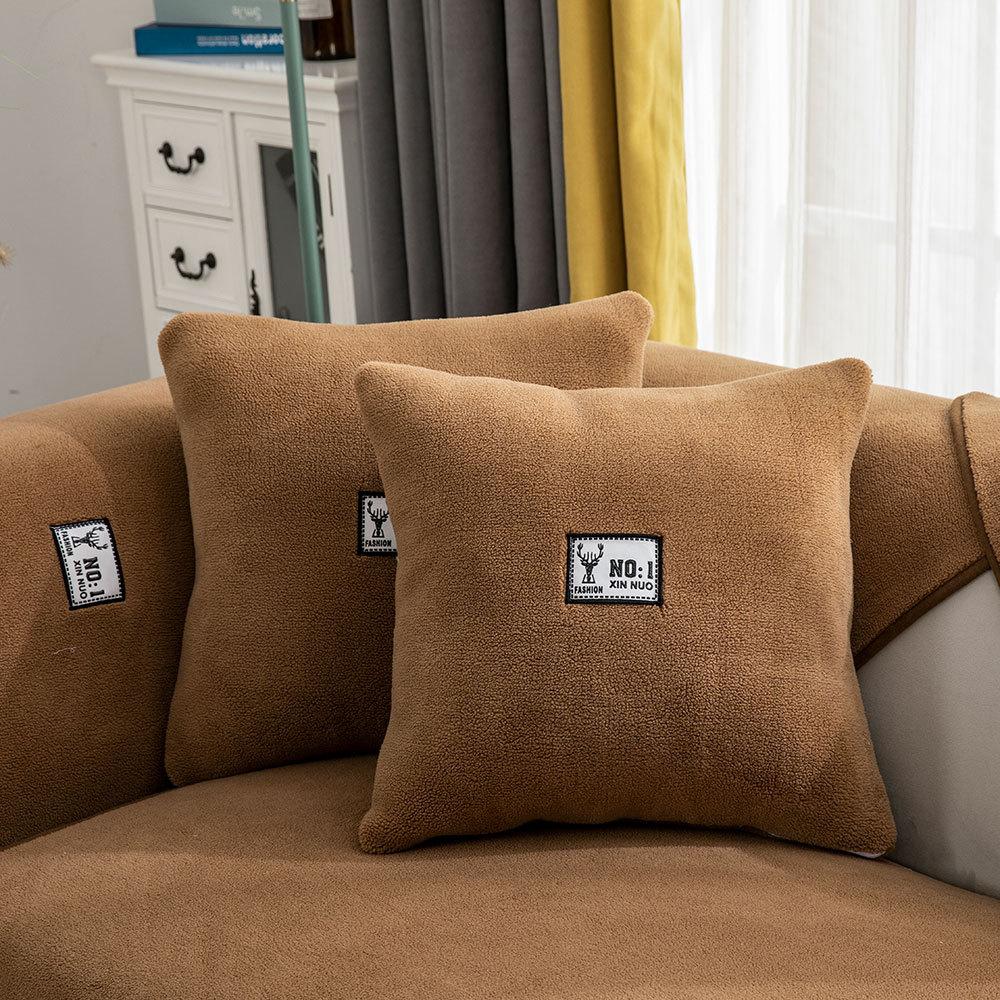 Almofada de Sofá Nórdica Simples Inverno Pele de Cordeiro Almofadas de Assento de Sofá Almofada de Lã Espessa Capa de Sofá de Couro Antiderrapante