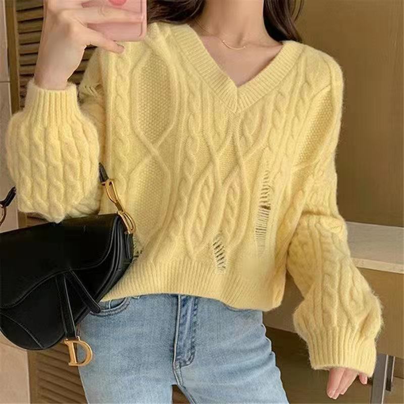 Twist sweater women's loose pullover autumn and winter wear casual versatile bottoming knitted sweater top women