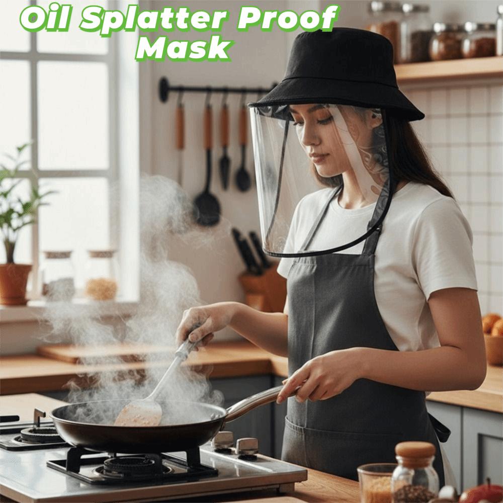 Full-Face Kitchen Oil Splatter Proof Mask Detachable Waterproof Cooking Protection Mask Hat Transparent Anti-Fog