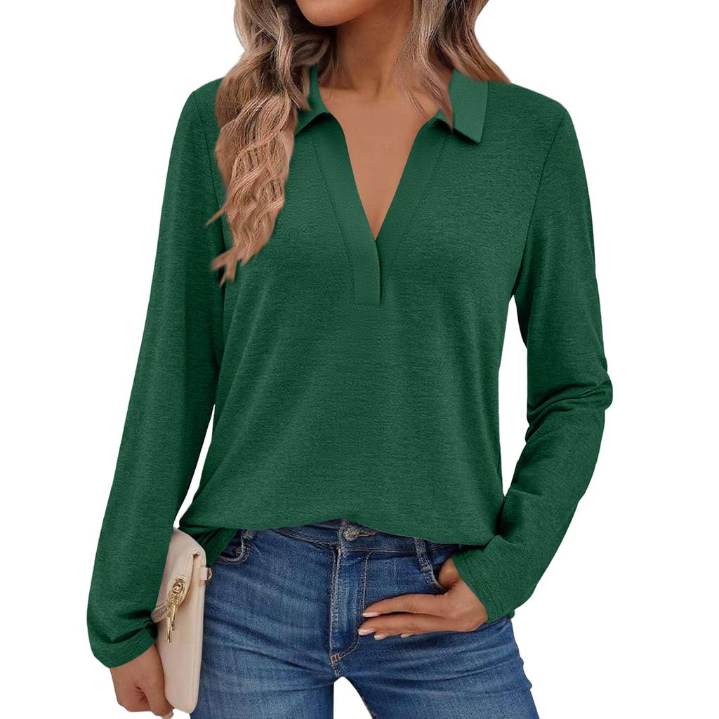 Women's Fashion Long-Sleeved Solid Color Stand Collar Shirt