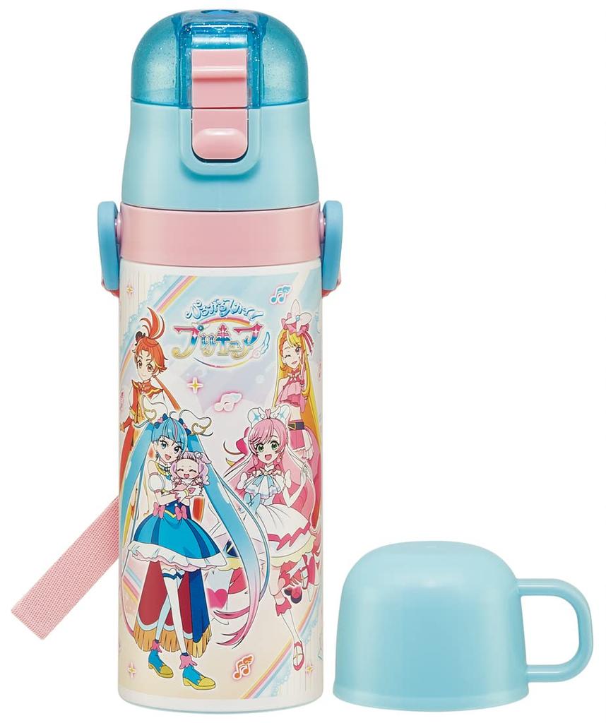 Skater 430ml Water Bottle, "Spreading Sky" PreCure, for Kids, 2-Way Drinking, with Cup, Stainless Steel, SKDC4-A