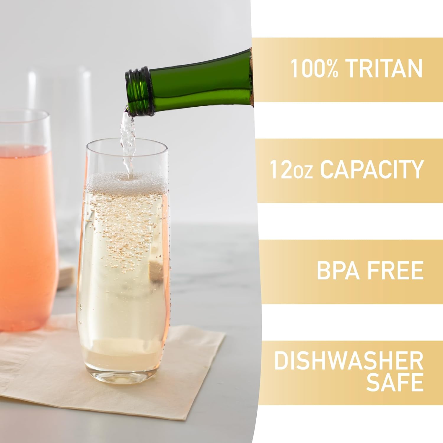 

Unbreakable Tritan Champagne Flutes, 12 oz (Set of 8) - Shatterproof, BPA-Free, Crystal-Clear Cocktail Glasses for Parties & Gif United States