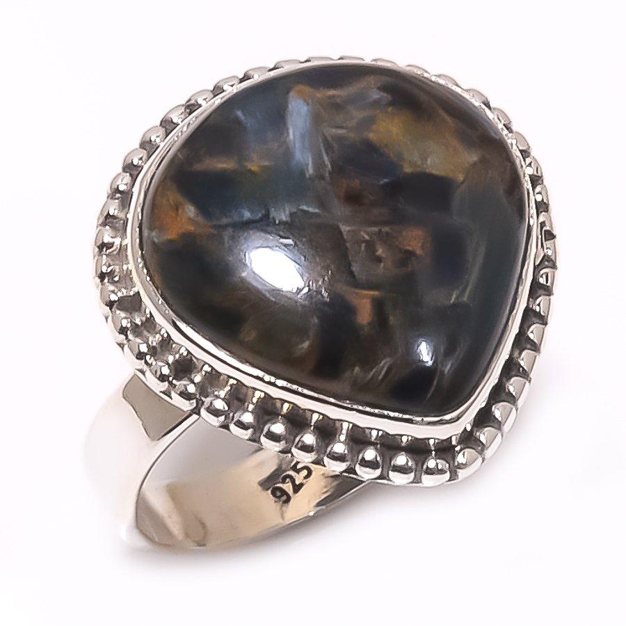 Natürlicher Pietersit Edelstein Handgefertigt 925 Massiv Sterlingsilber Ring Größe 8 P6Y14